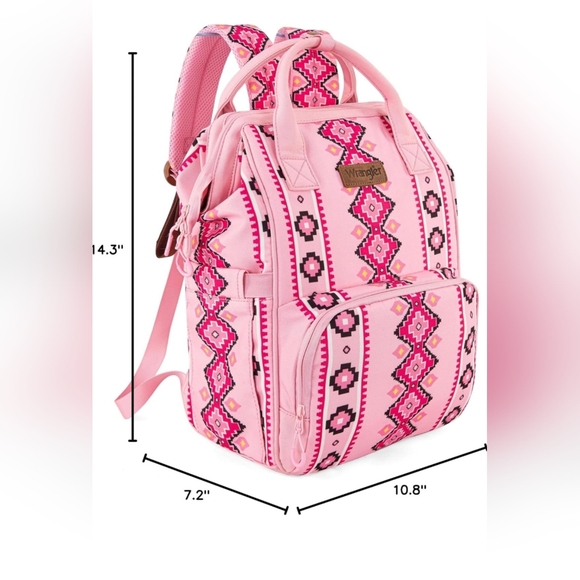 Wrangler Aztec Southwestern Pattern Sided Print Multi-Function Backpack Pink - Picture 2 of 9